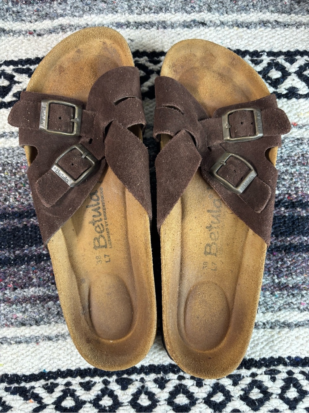 Betula by Birkenstock Leather Suede Sandals Flip Flops Brown Womens 38/7